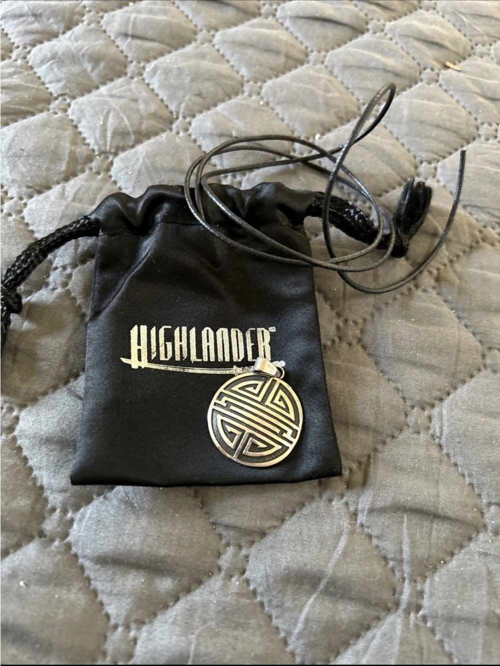 Sterling Silver Highlander Black and Silver Pendant with leather cord